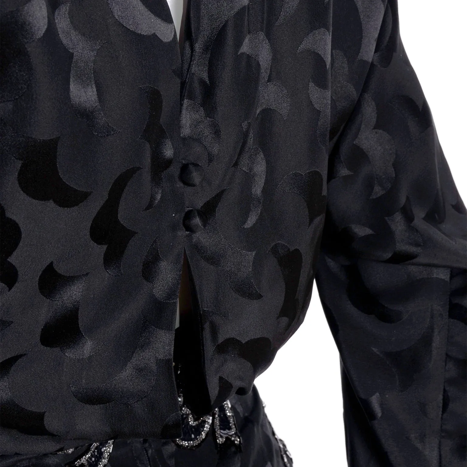 1980s AJ Bari Black Silk Dress Asymetrical Beaded w/ Sequins