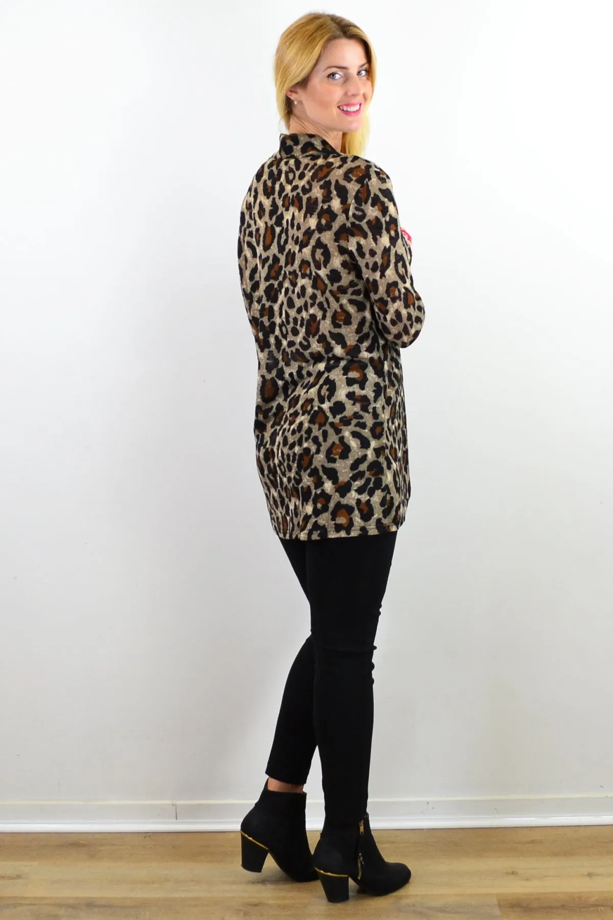 Animal Crossover Cowl Neck Tunic Top
