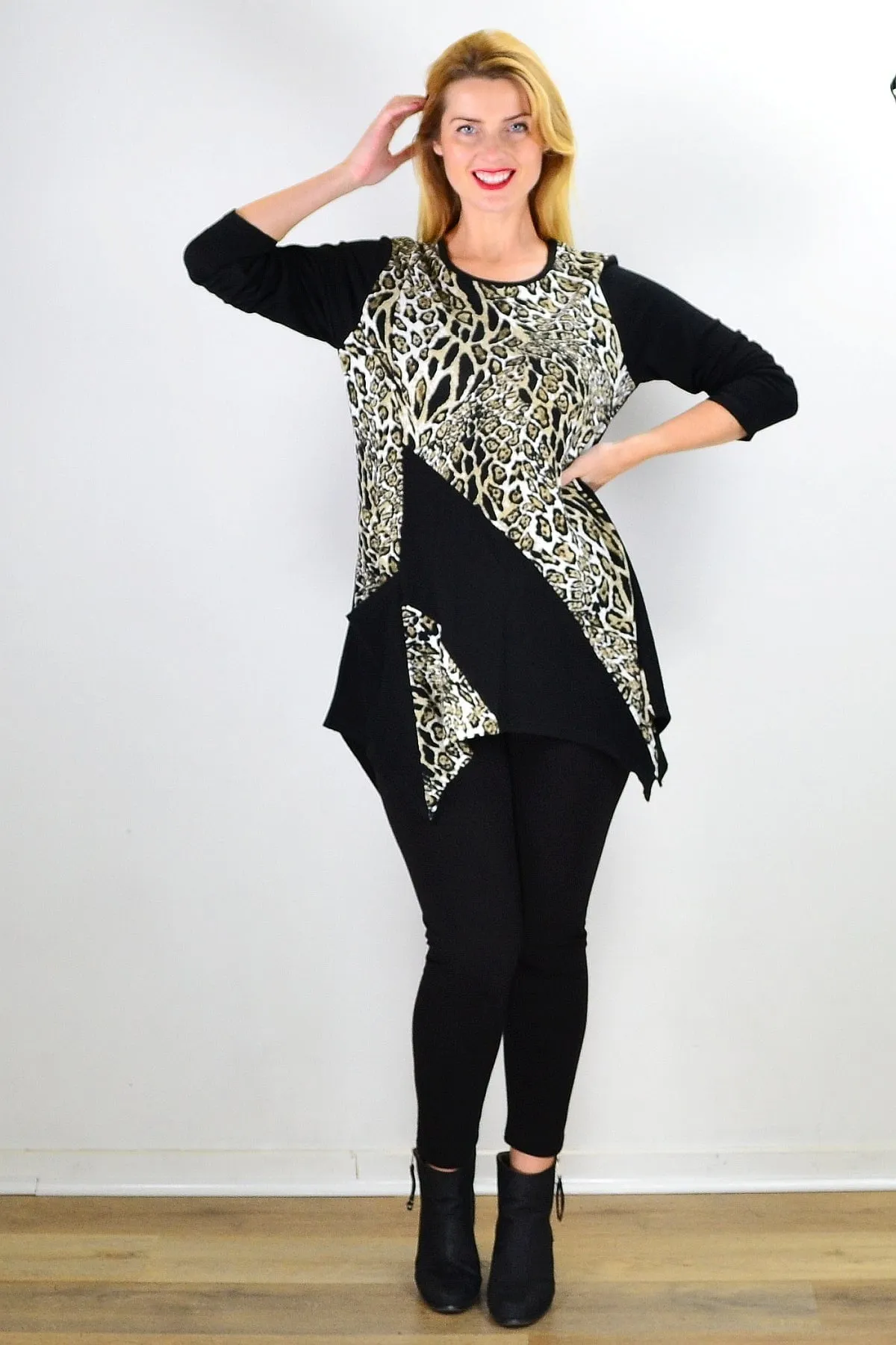 Animal Print Asymmetrical Hem Tunic Top