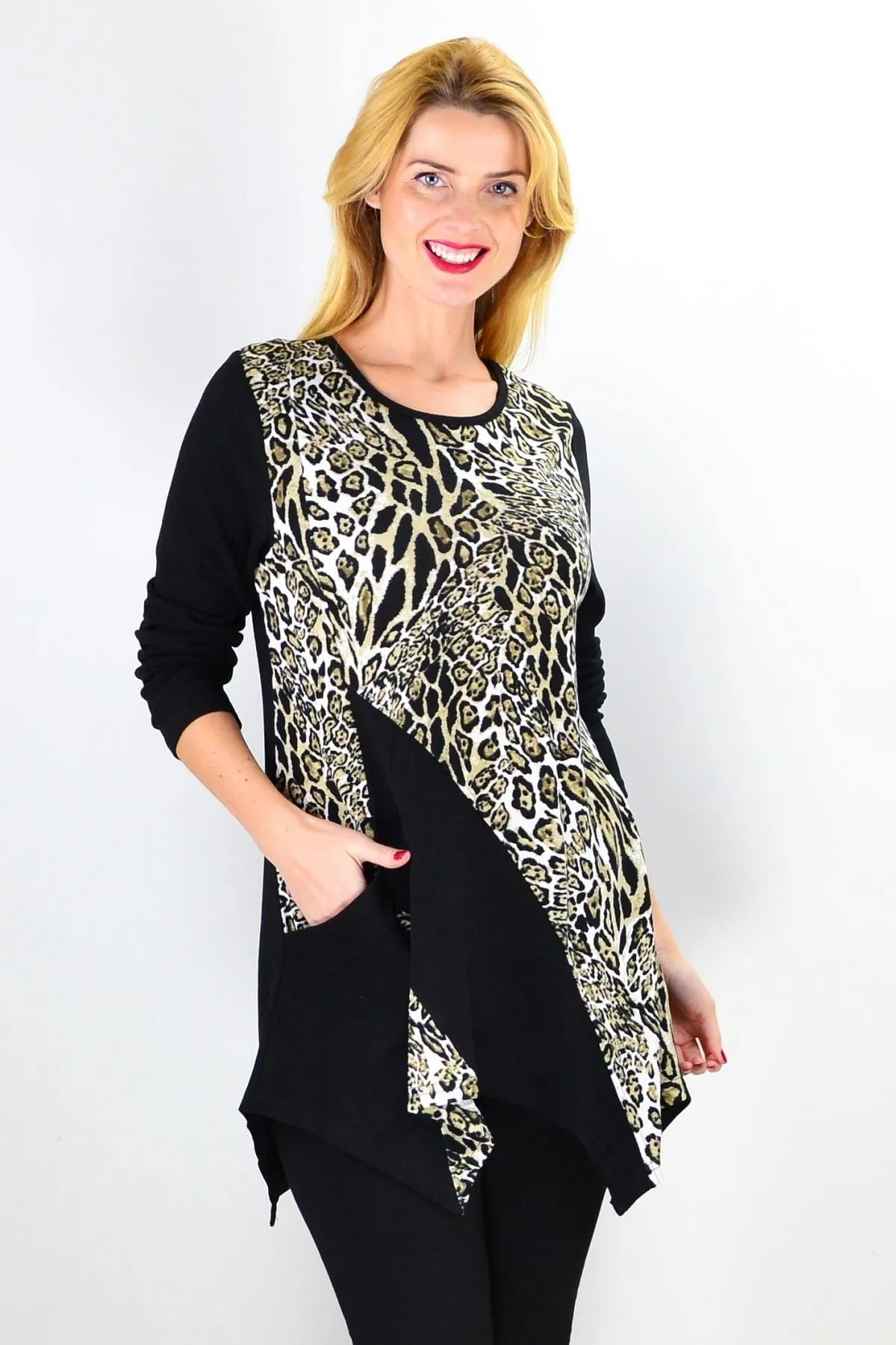 Animal Print Asymmetrical Hem Tunic Top