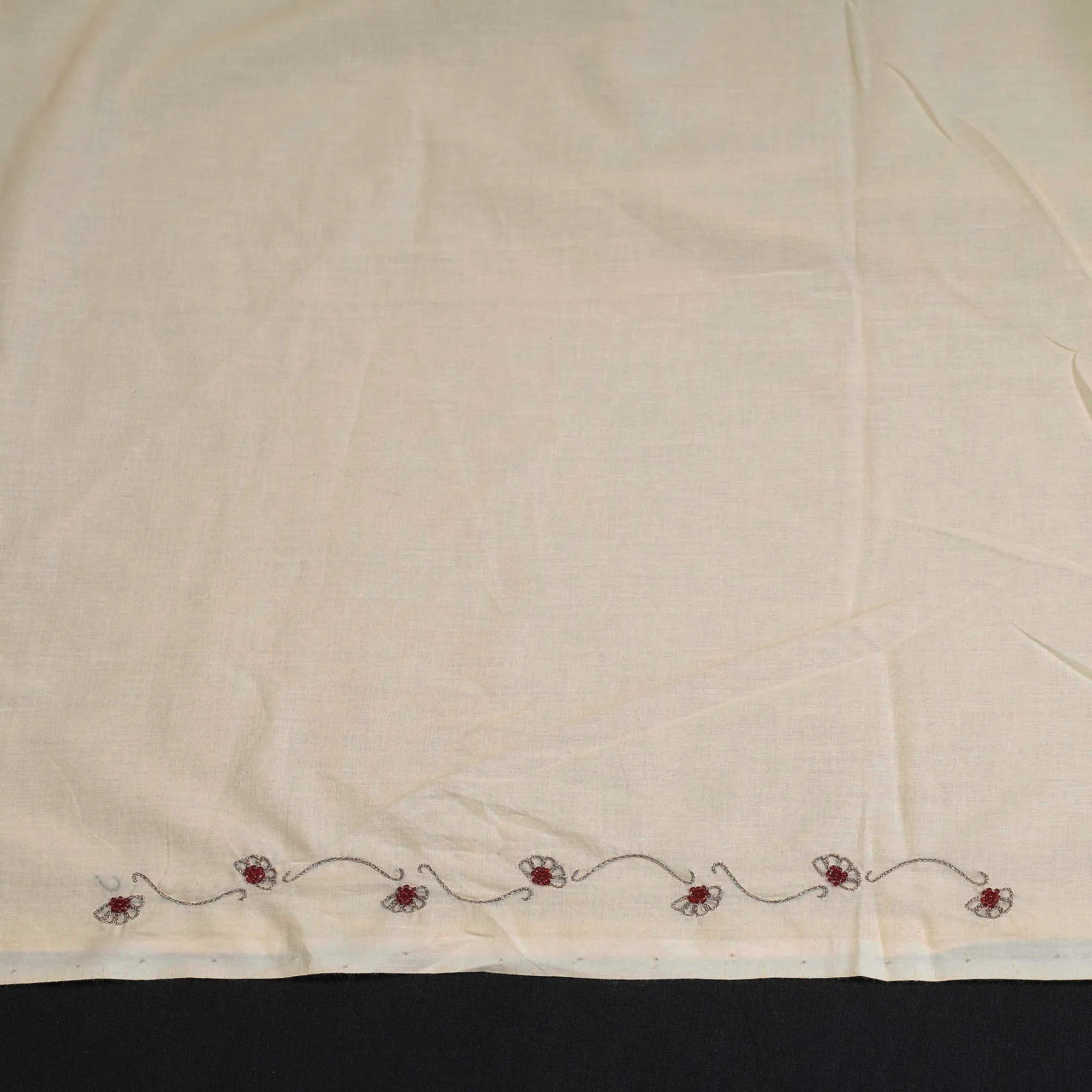 Beige - Hand Embroidery Plain Cotton Kurta Material - 3 Meter