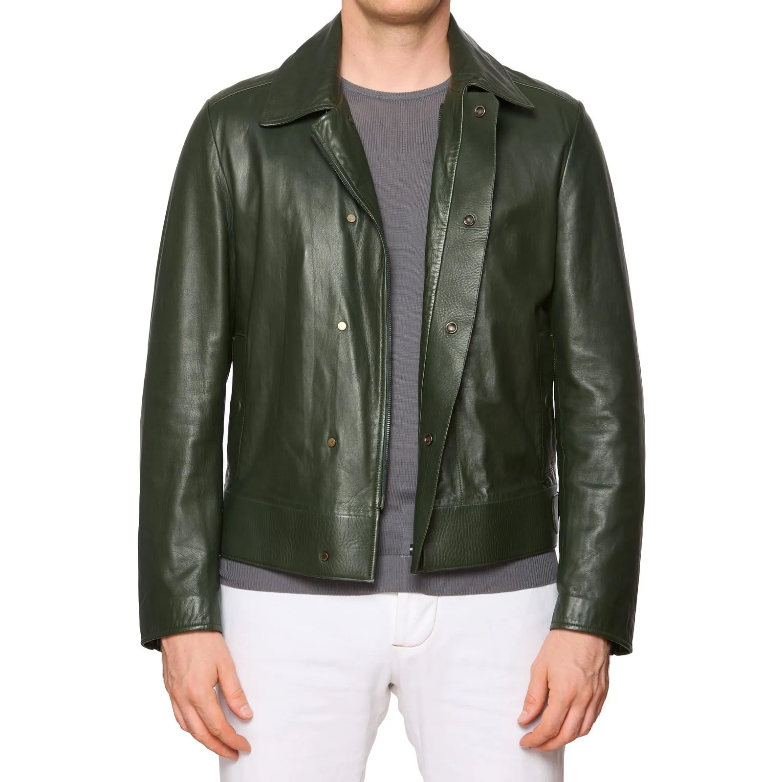 BERLUTI Paris Green Lambskin Leather Bomber Jacket EU R50 US M NEW