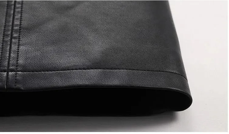 Black Leather Men's Thick Trench Coat