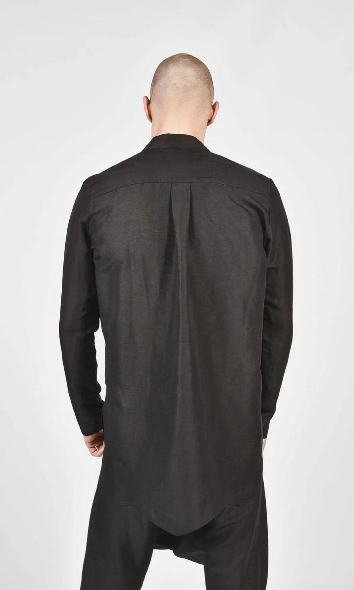 Black Loose High Colar Linen Shirt