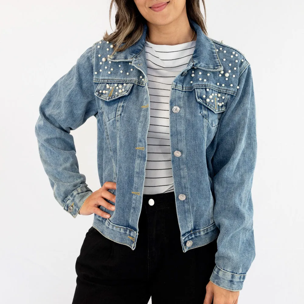 (Blue Pearl) Custom Patch Denim Jacket