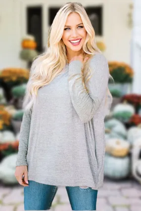 Brushed Fleece Flowy Tunic Top with Pockets - Gray