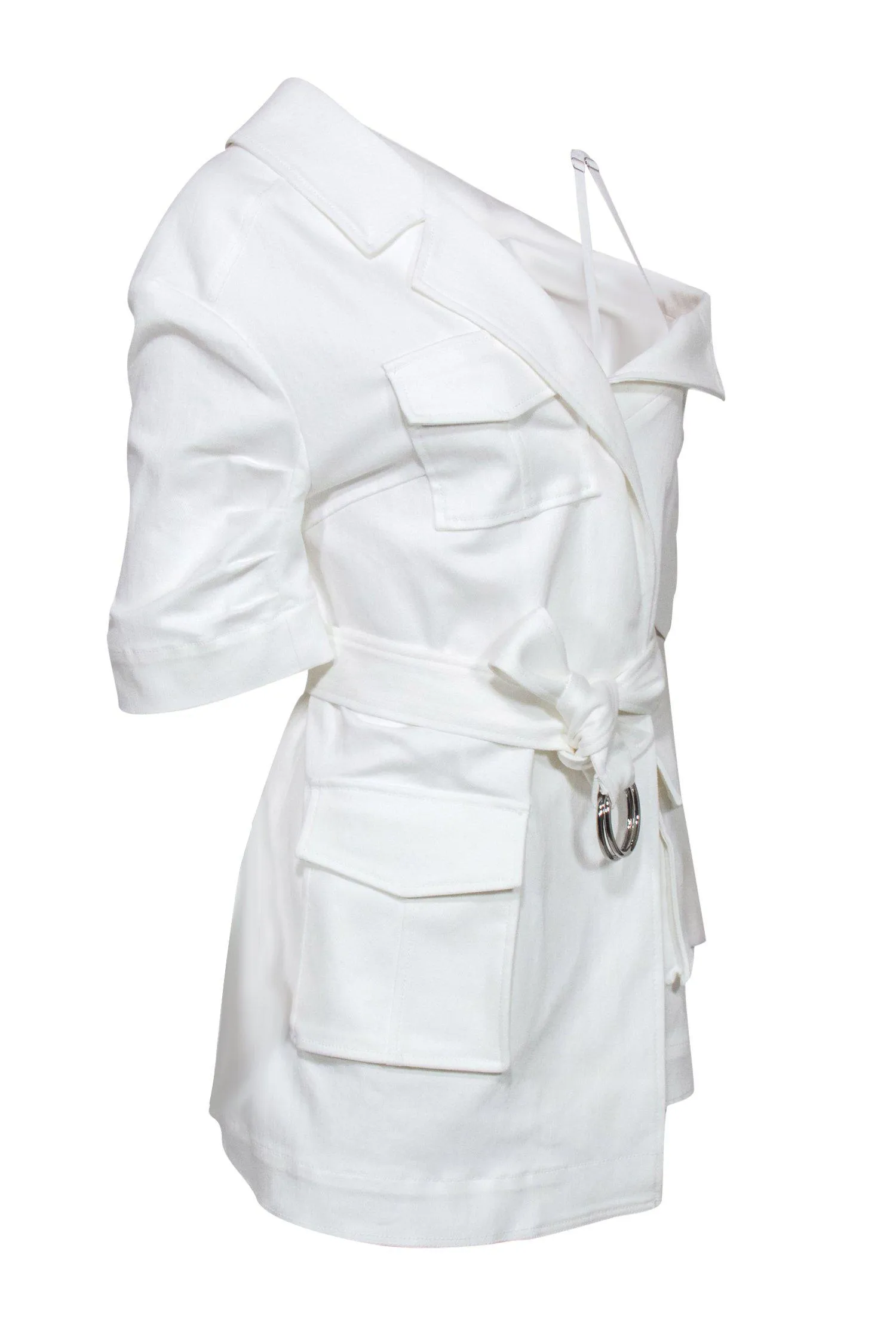 Cinq a Sept - White Asymmetric Cropped Sleeve "Katie" Jacket Sz 12