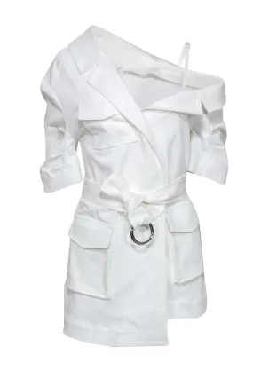 Cinq a Sept - White Asymmetric Cropped Sleeve "Katie" Jacket Sz 12