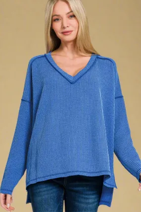 Classic Blue V-Neck Long Sleeve T-Shirt