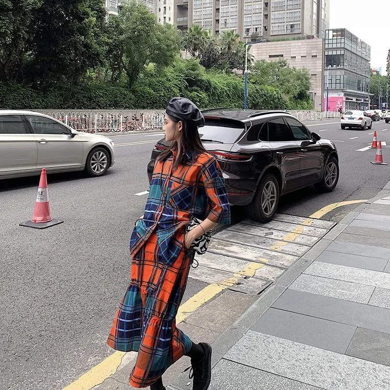 Colorful Aesthetic Plaid Shirt   Midi Irregular Skirt