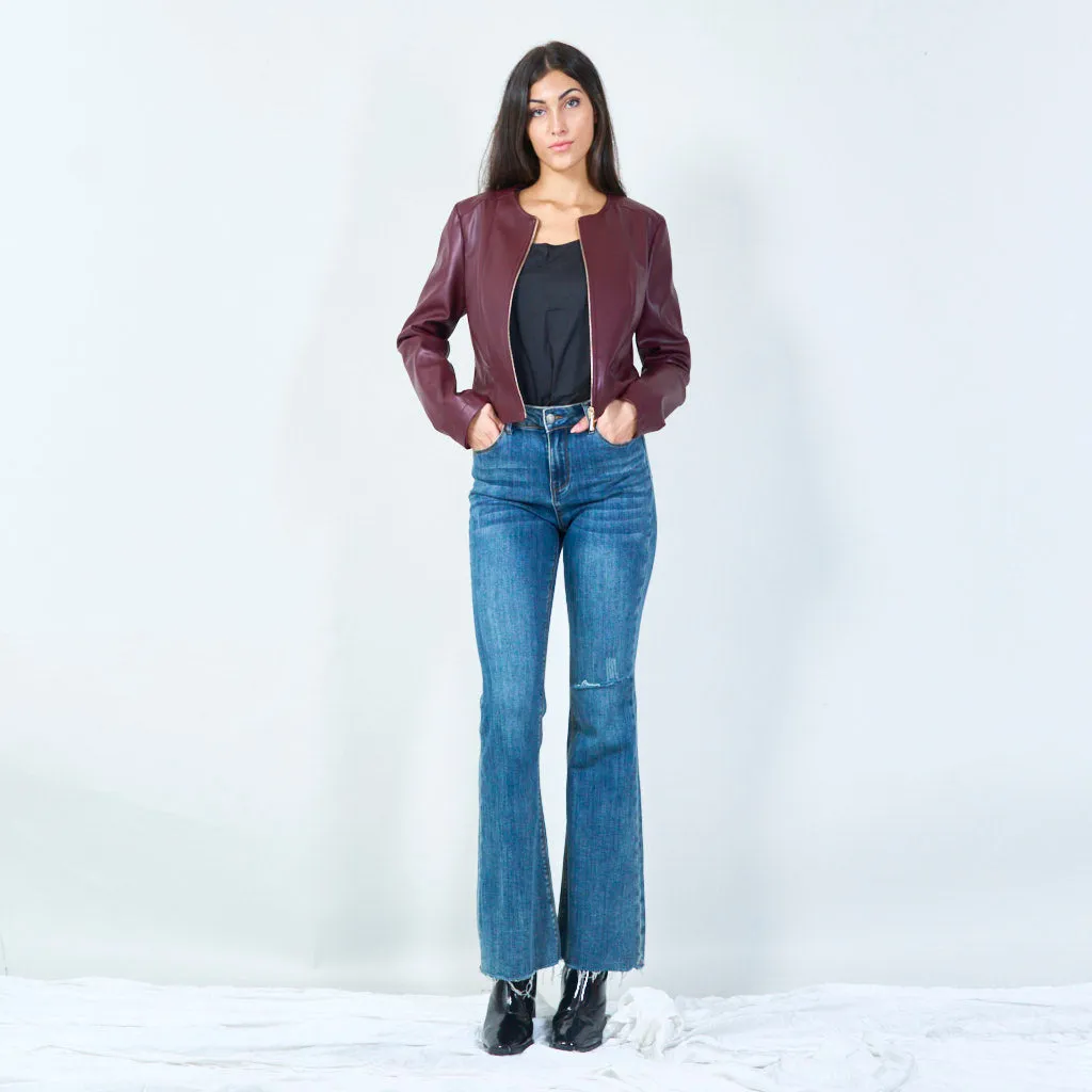 Cropped faux leather jacket wholesale