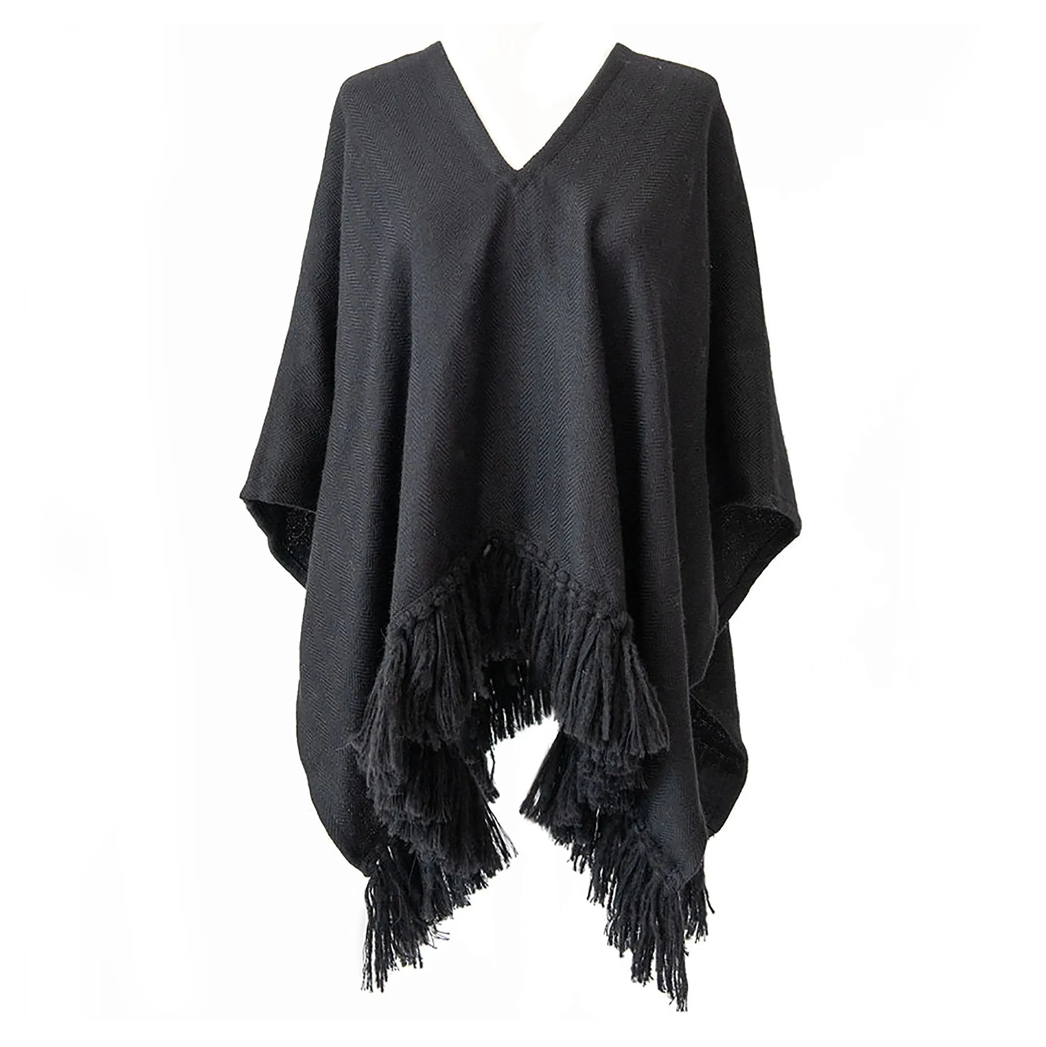 Cropped Fringe Alpaca Poncho