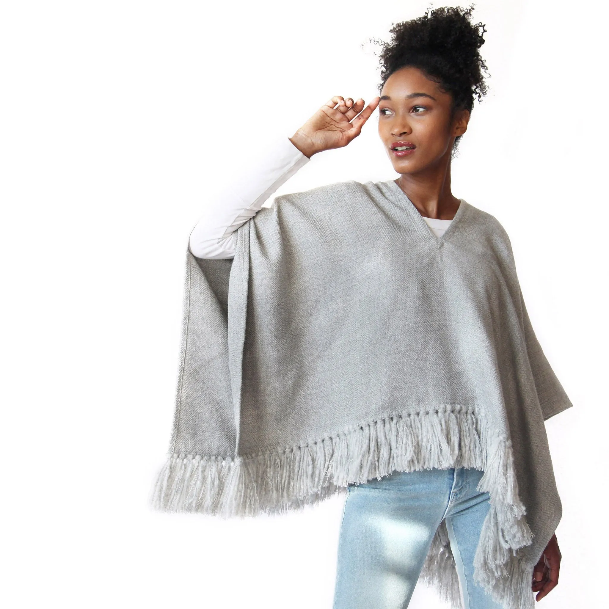 Cropped Fringe Alpaca Poncho