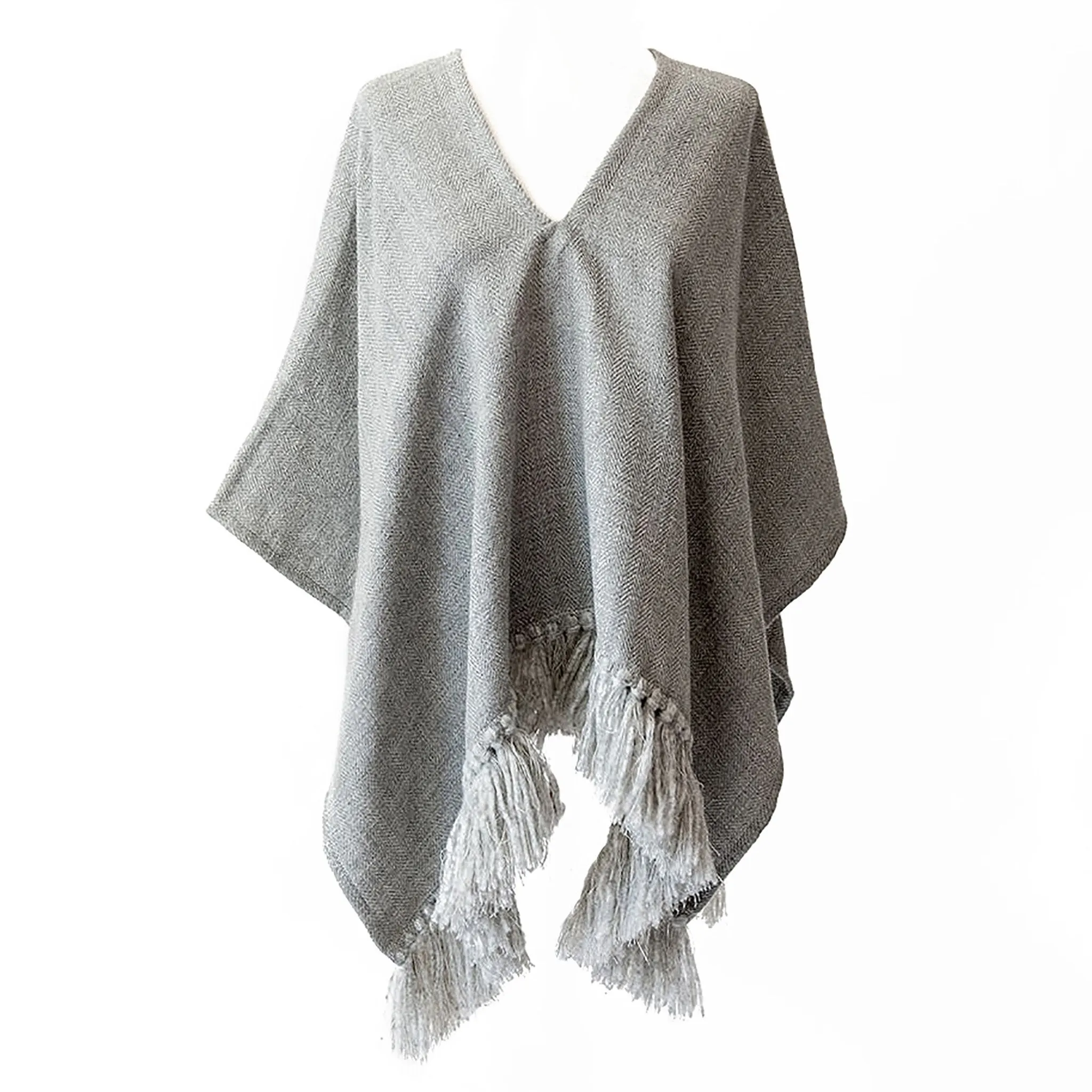 Cropped Fringe Alpaca Poncho