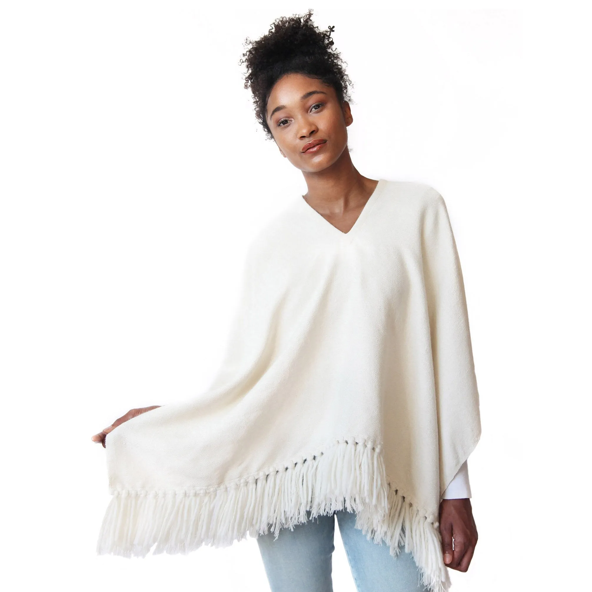 Cropped Fringe Alpaca Poncho