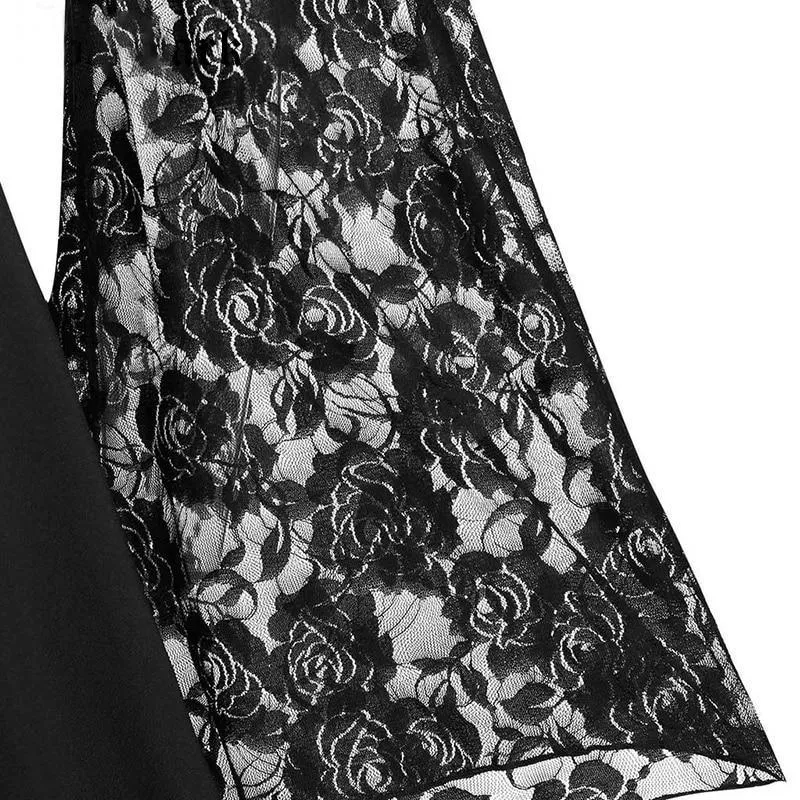 Gothic Flared Lace Sleeve Vintage Style Dress Grunge Fairy Lace Patchwork Black Y2K Punk Mall Goth Rock Kawaii Cute Sexy Floral