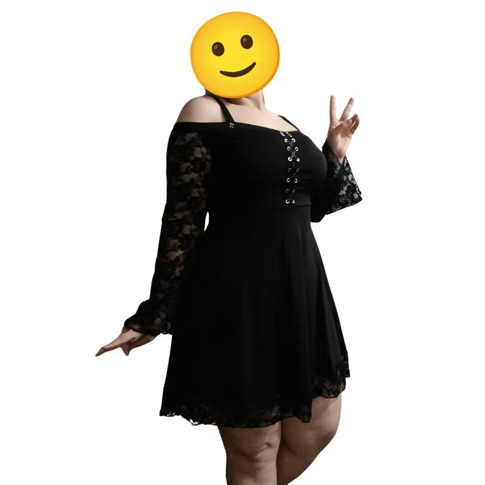 Gothic Flared Lace Sleeve Vintage Style Dress Grunge Fairy Lace Patchwork Black Y2K Punk Mall Goth Rock Kawaii Cute Sexy Floral