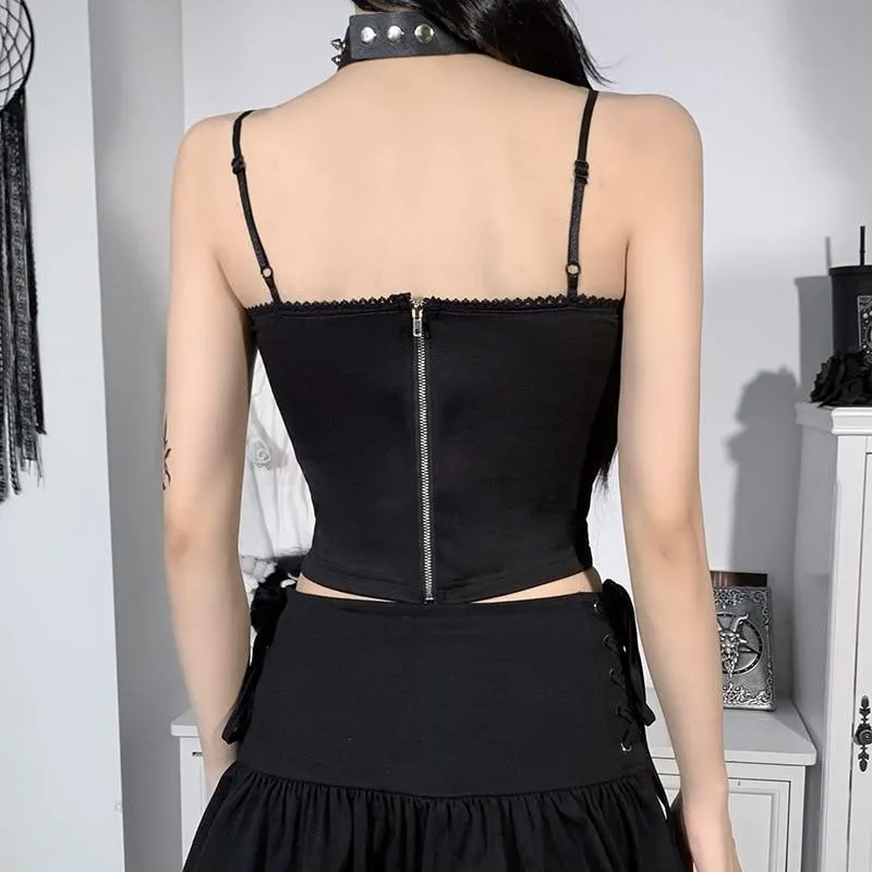 Gothic Spiderweb Net Mesh Panel Camisole: Lace Trim and Bow Detail Pink, White and Red