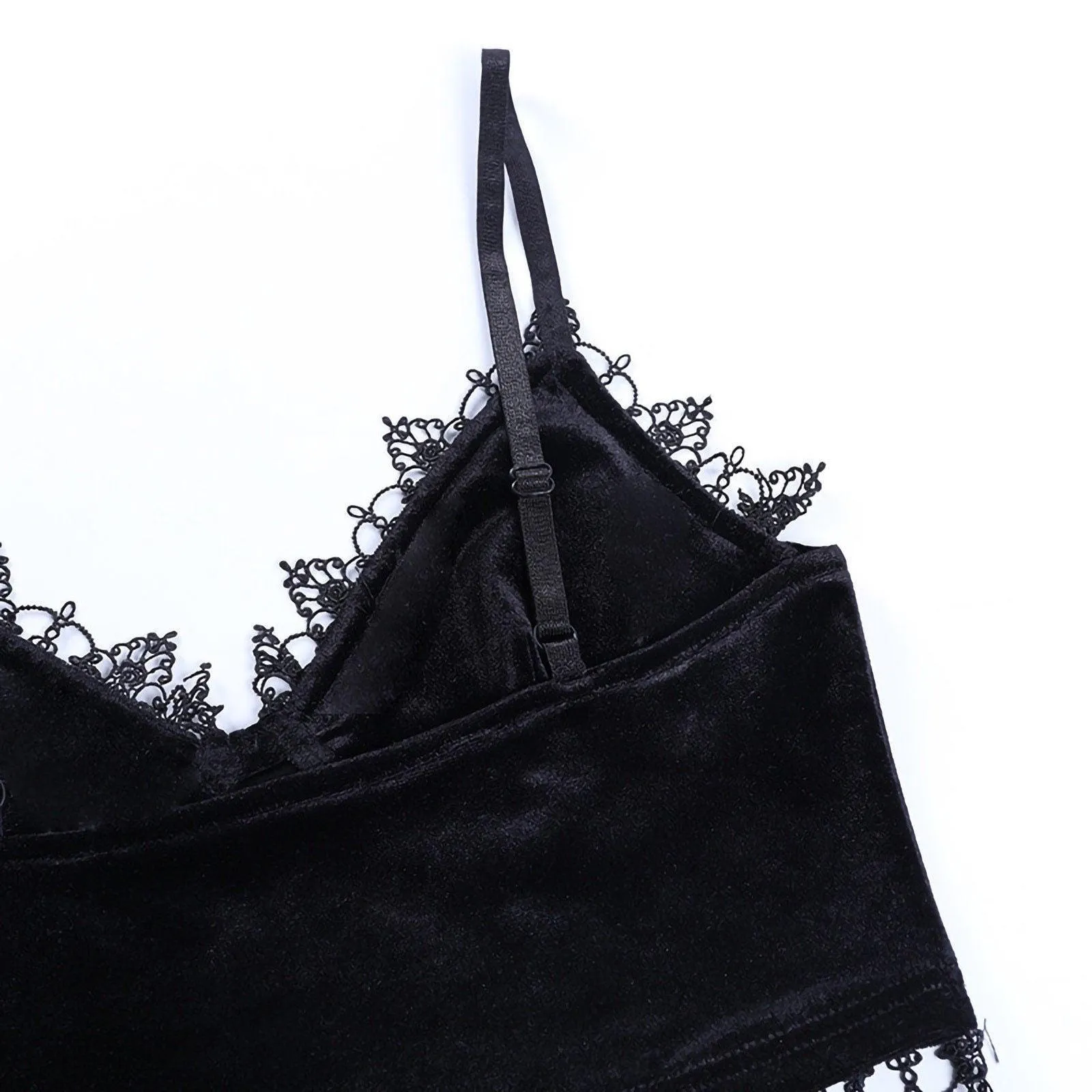 Gothic Velvet Camisole - with Lace, Ribbon and Crucifix Details Vintage - Ideal for Gothic Style Rock Punk Emo styling