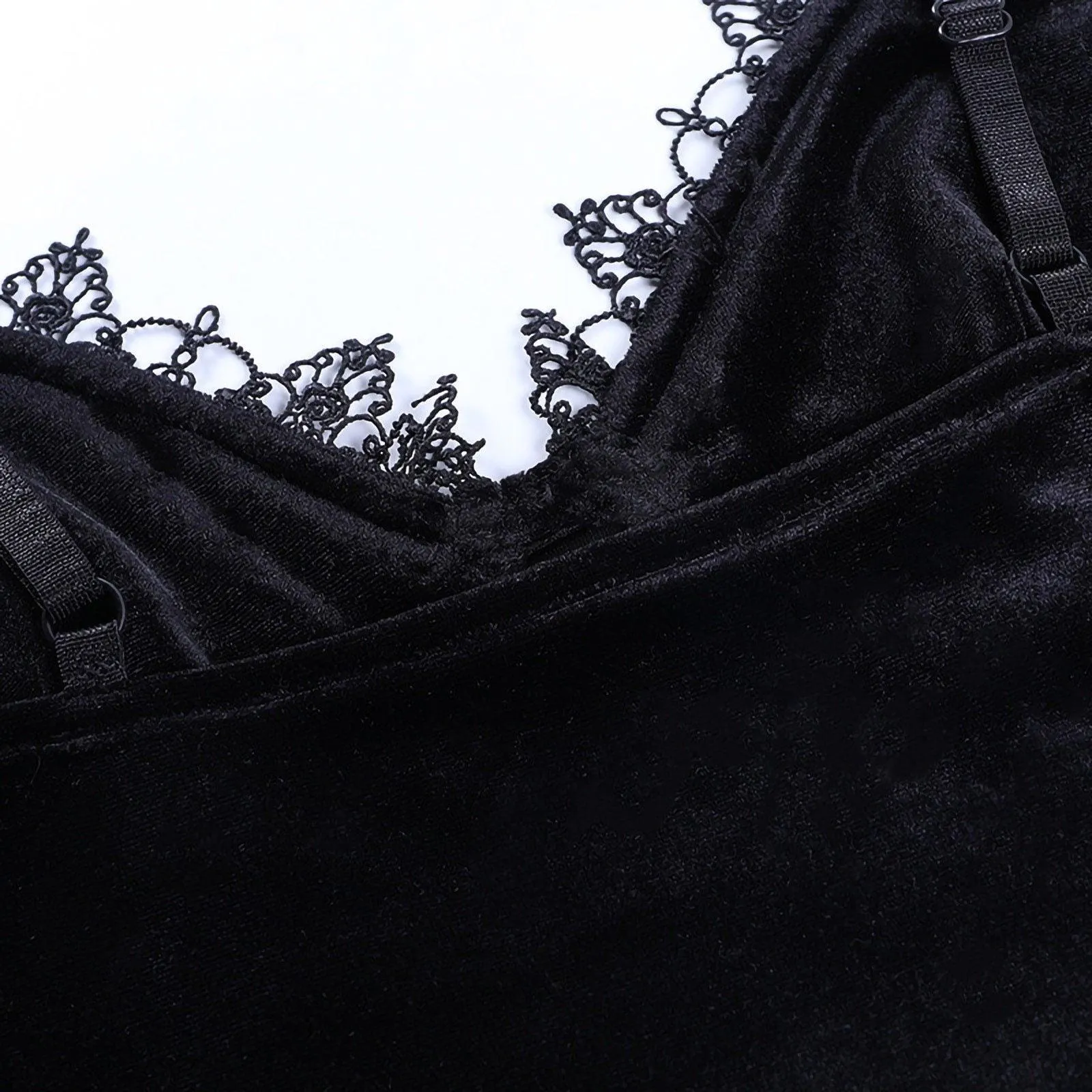 Gothic Velvet Camisole - with Lace, Ribbon and Crucifix Details Vintage - Ideal for Gothic Style Rock Punk Emo styling