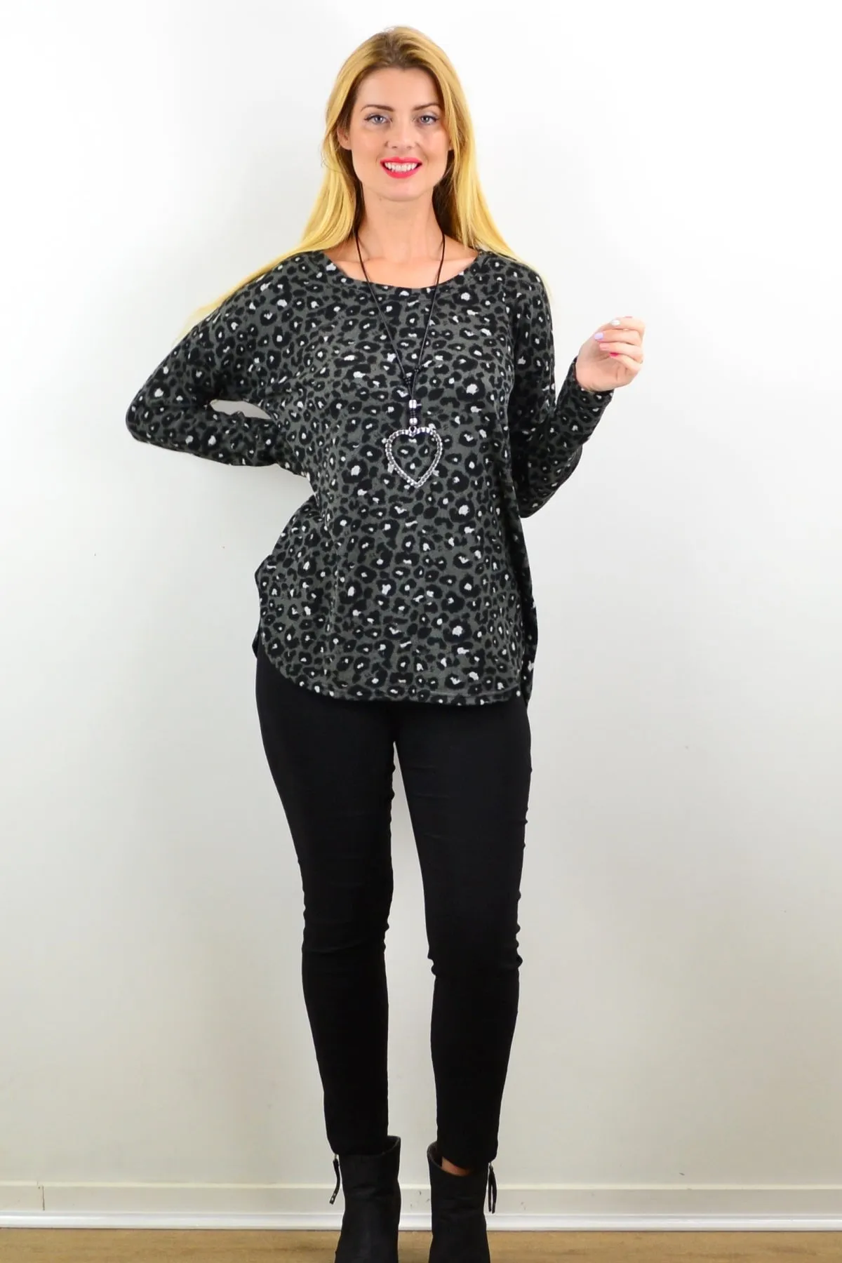 Grey Spot Fleece Tunic Top