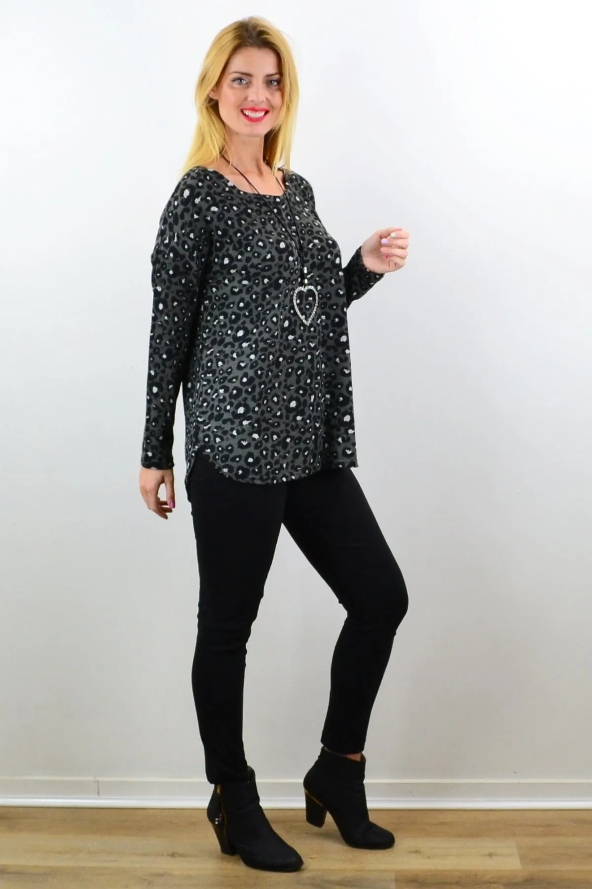 Grey Spot Fleece Tunic Top