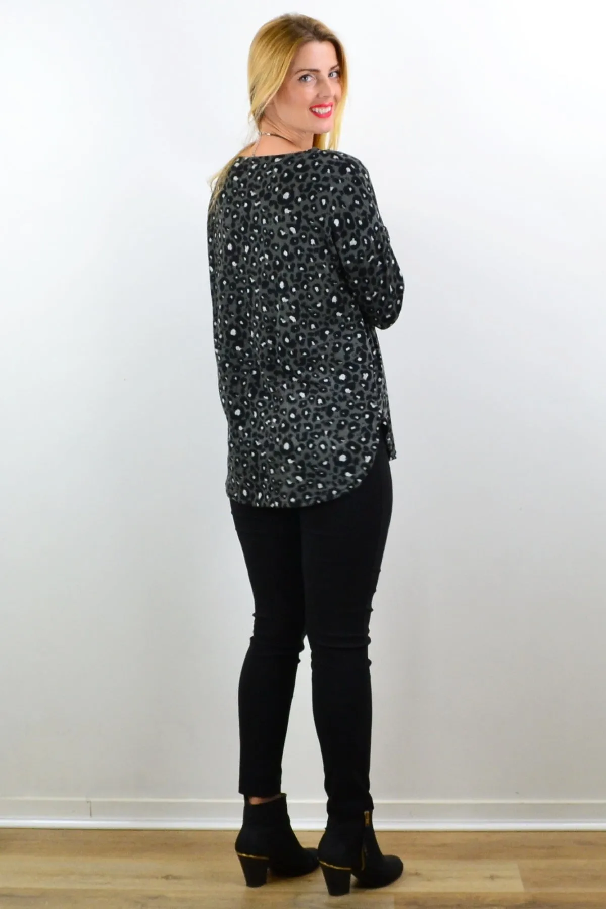 Grey Spot Fleece Tunic Top