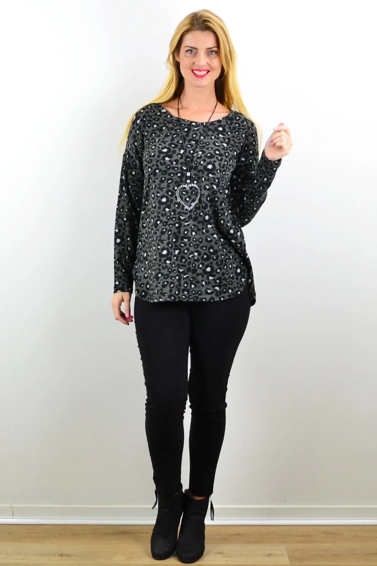 Grey Spot Fleece Tunic Top