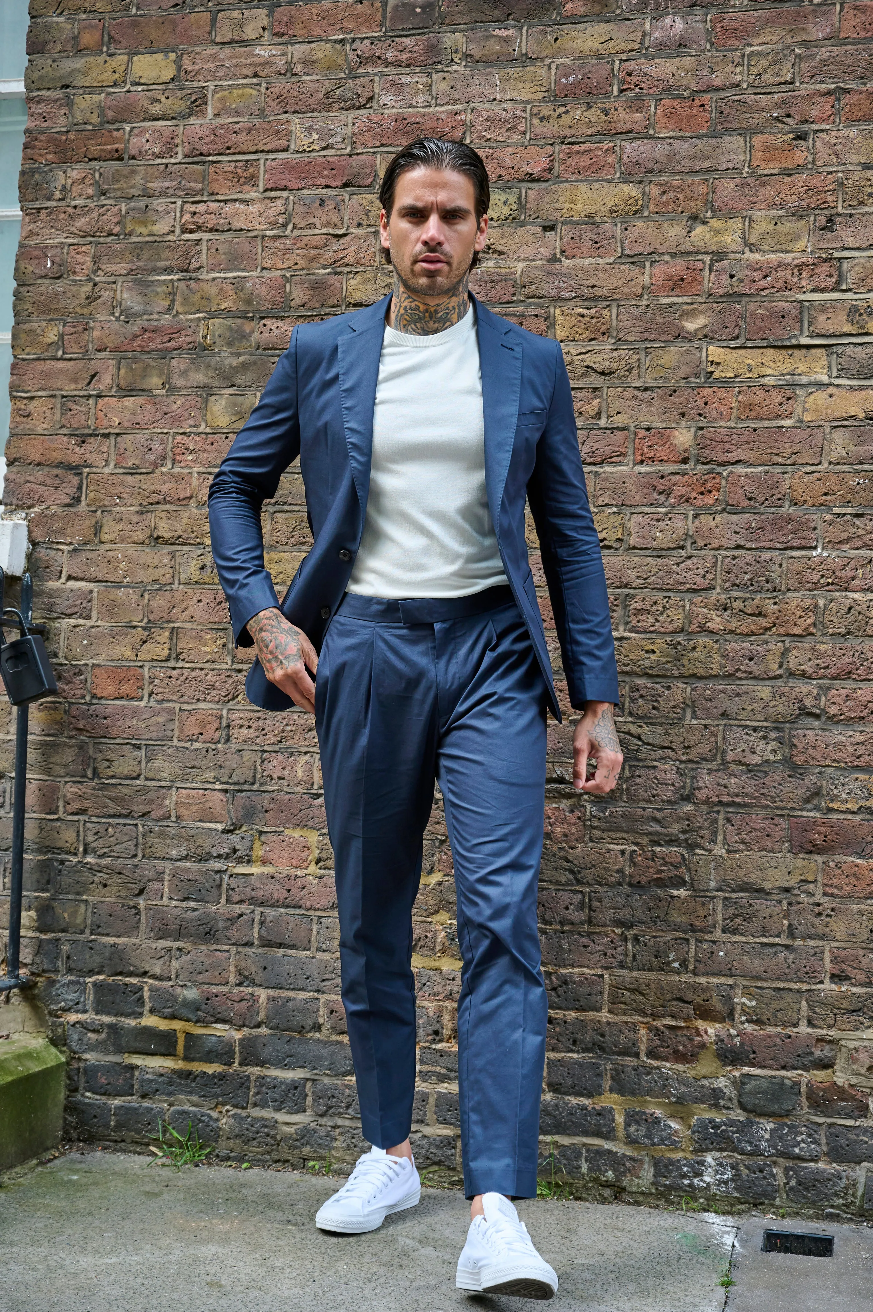 Harry Slim Fit Paper Touch Cotton Single Breasted Suit Blazer in Navy