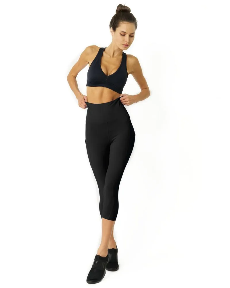 High Waisted Yoga Capri Leggings - Black