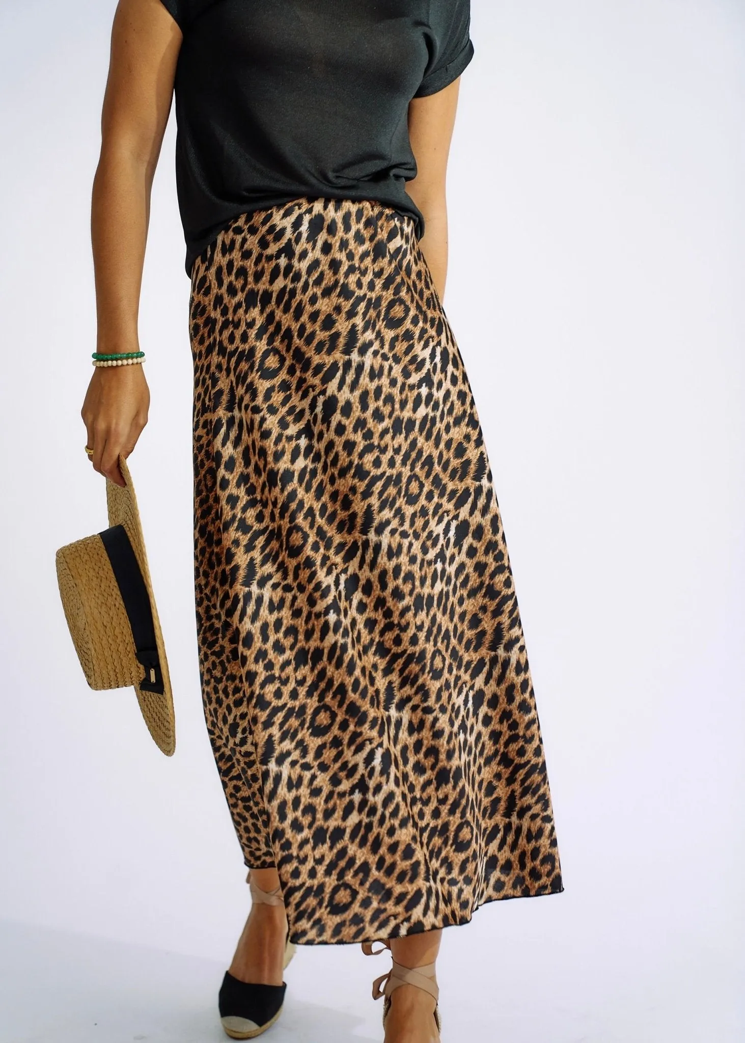 Italian Satin Skirt in Leopard Print
