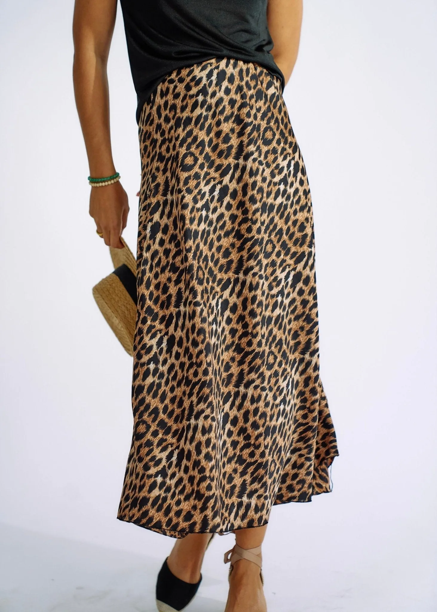 Italian Satin Skirt in Leopard Print