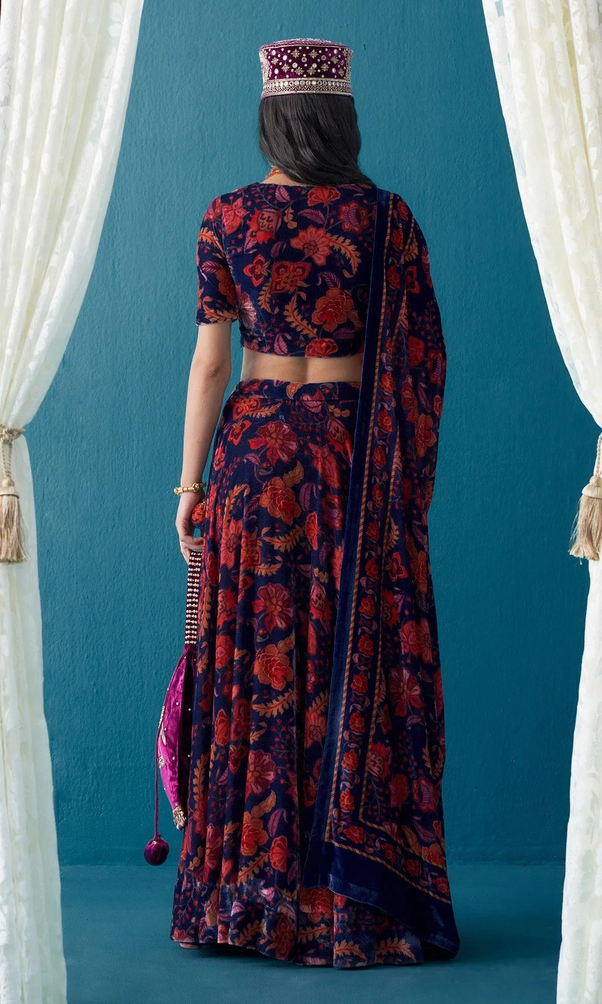 Khizaan Chintz Midnight Blue Velvet Shawl Only