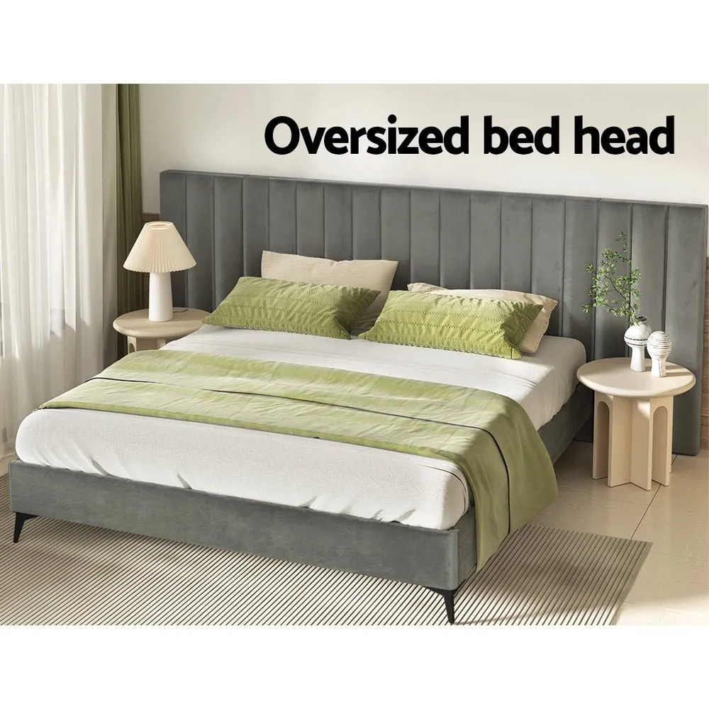 King Package | Burnett Bed Frame With Oversized Headboard Grey & Bonita Euro Top Mattress (Medium Firm)