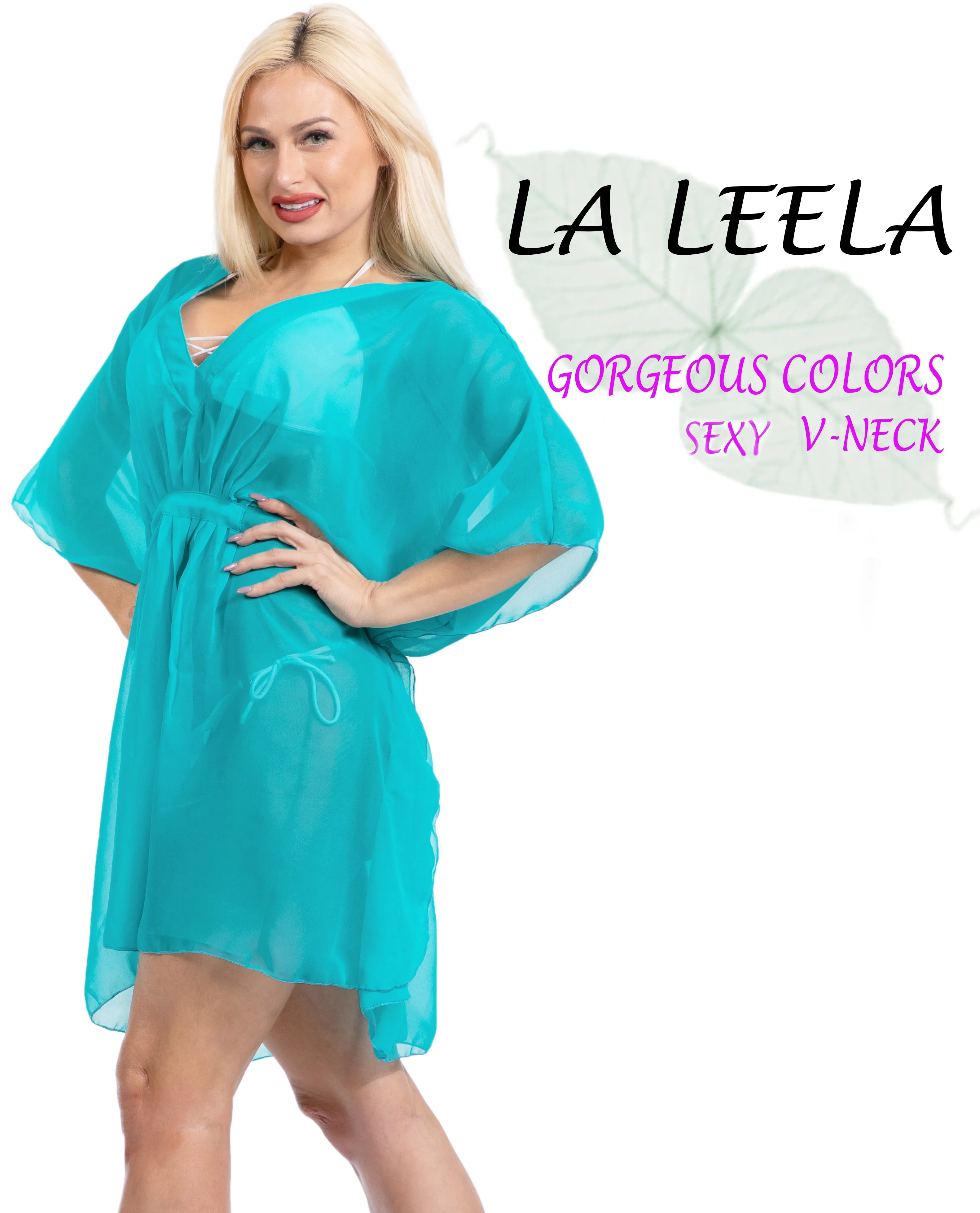 LA LEELA Women's Beach Cover ups Bikini Swimwear OSFM 4-14 [S-L] Green_X959