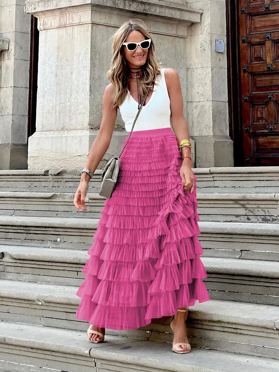 Ladies Guazy Midi Tiered Skirt GWRA