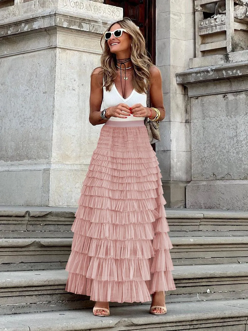 Ladies Guazy Midi Tiered Skirt GWRA