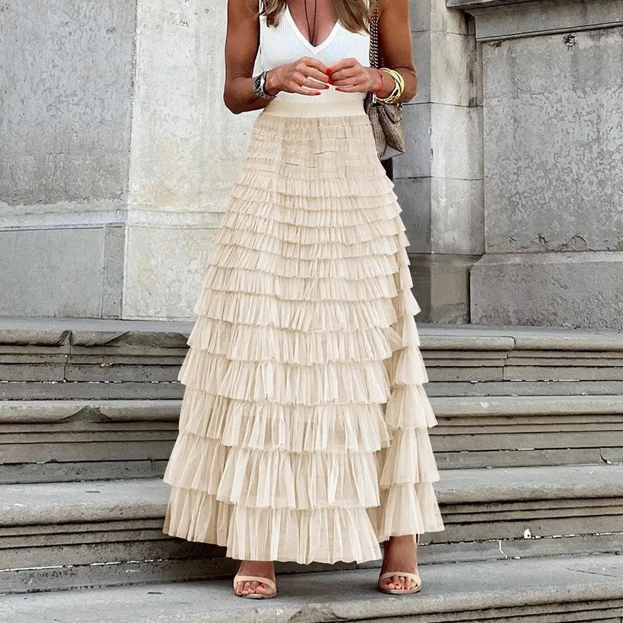 Ladies Guazy Midi Tiered Skirt GWRA