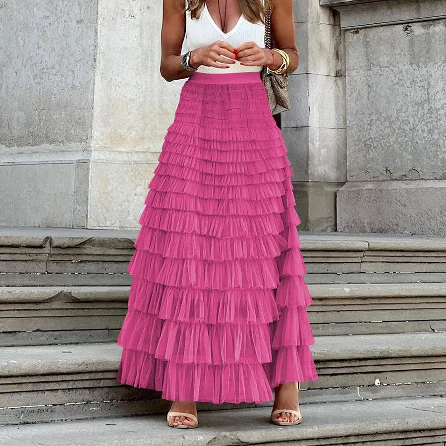 Ladies Guazy Midi Tiered Skirt GWRA