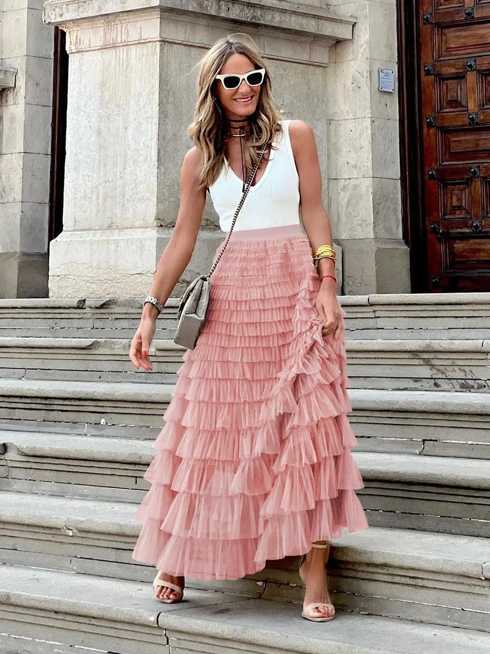 Ladies Guazy Midi Tiered Skirt GWRA