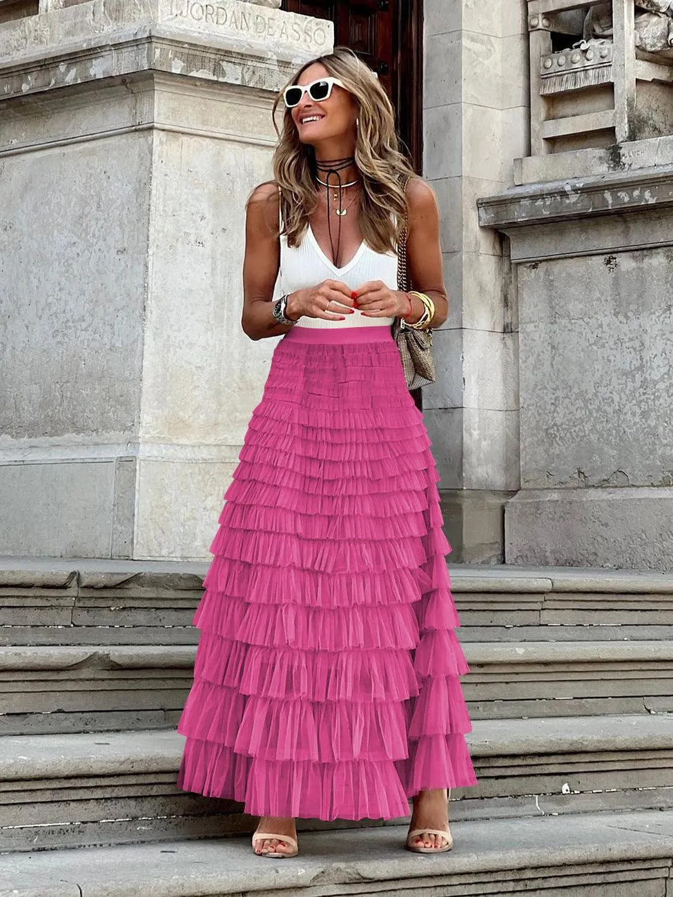 Ladies Guazy Midi Tiered Skirt GWRA