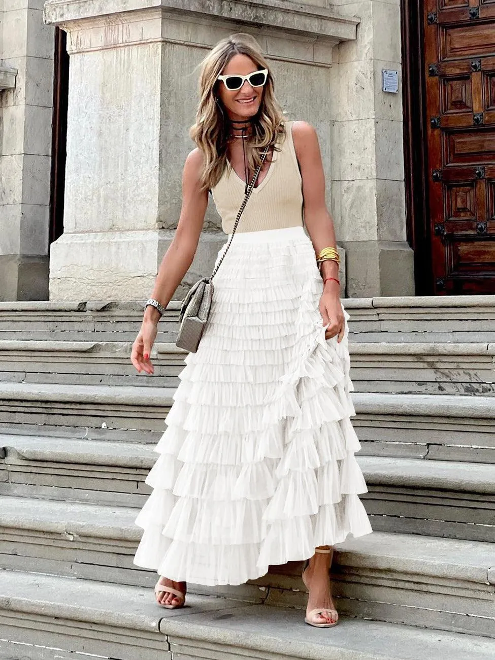 Ladies Guazy Midi Tiered Skirt GWRA