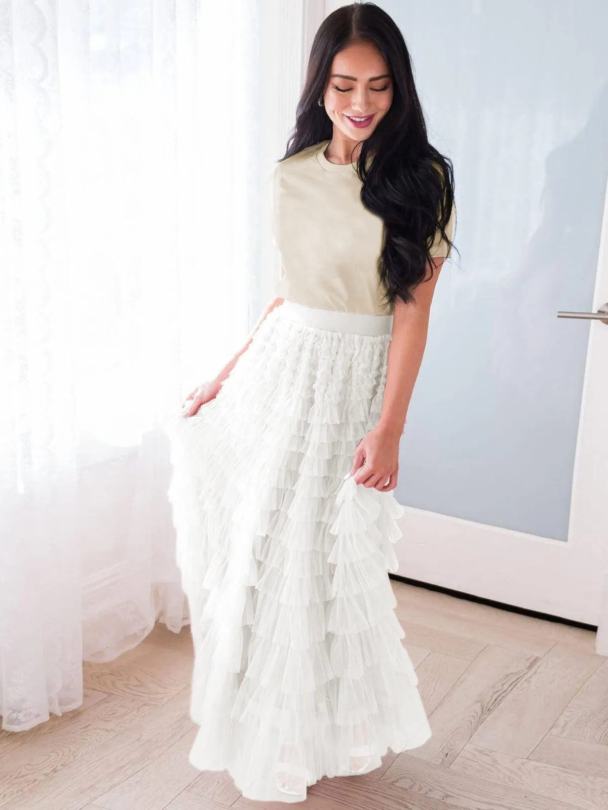 Ladies Guazy Midi Tiered Skirt GWRA