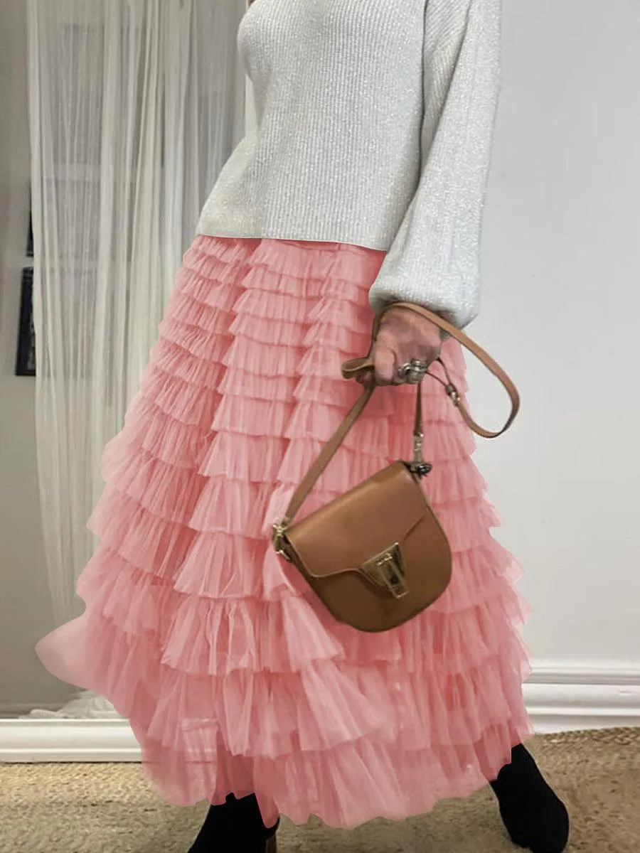 Ladies Guazy Midi Tiered Skirt GWRA