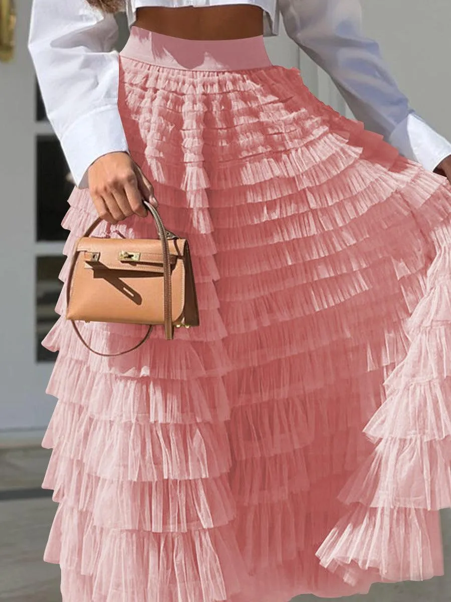 Ladies Guazy Midi Tiered Skirt GWRA