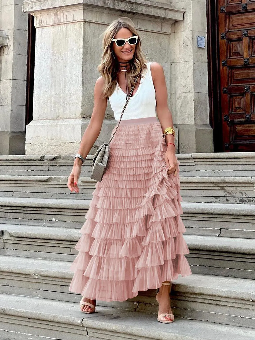 Ladies Guazy Midi Tiered Skirt GWRA
