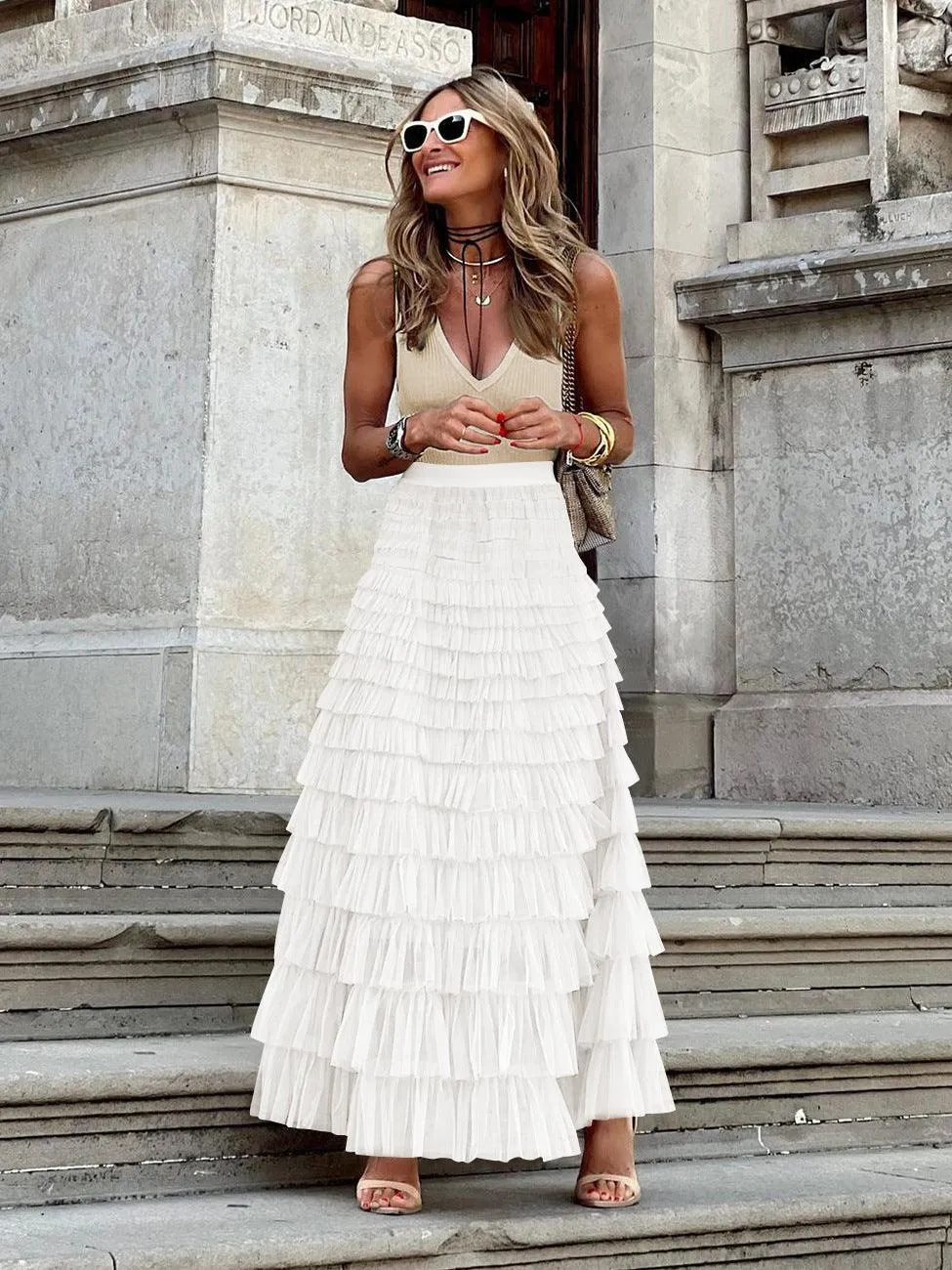 Ladies Guazy Midi Tiered Skirt GWRA