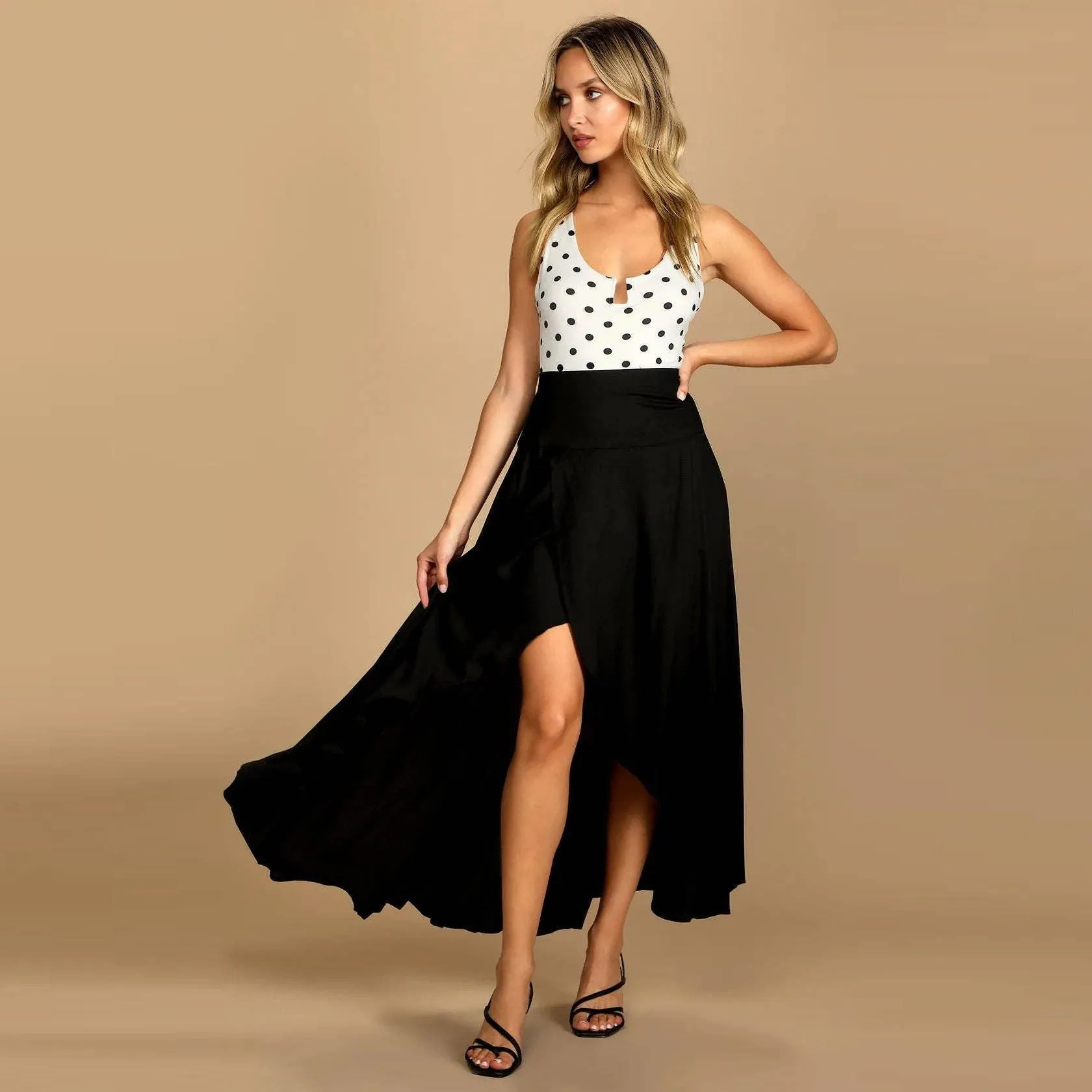 Ladies Inregualr Flounce Daily Ruffled Midi Skirt GQRB