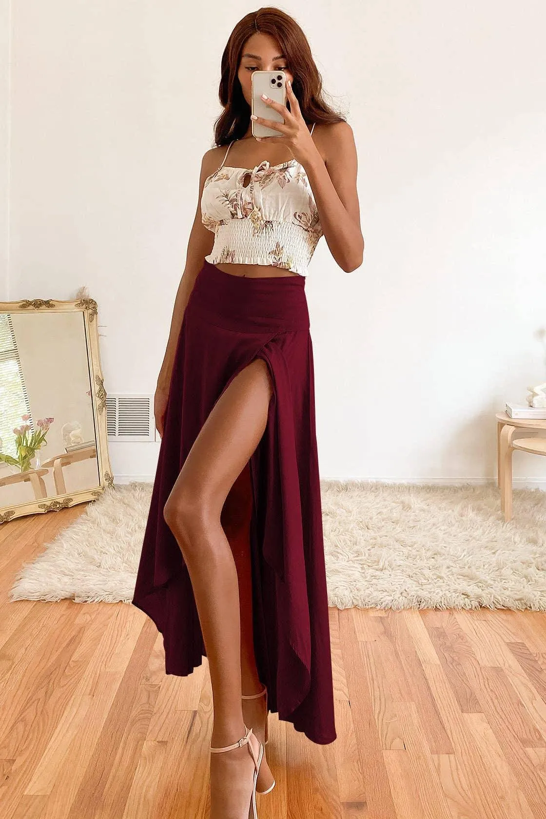 Ladies Inregualr Flounce Daily Ruffled Midi Skirt GQRB