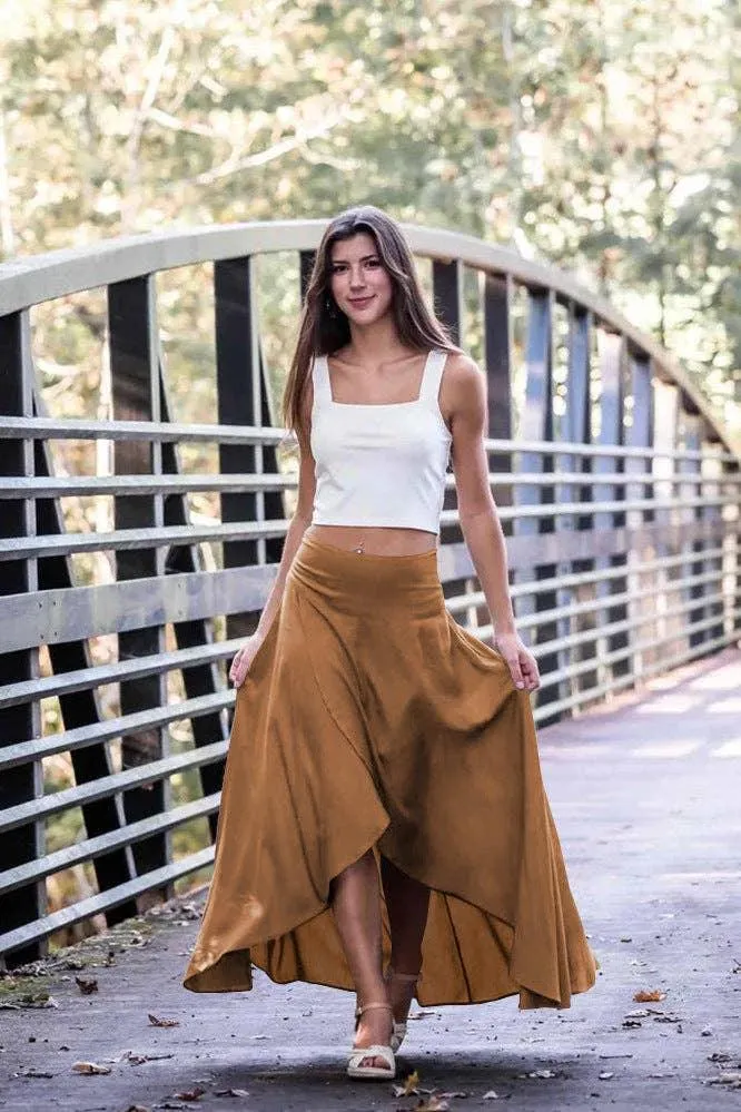 Ladies Inregualr Flounce Daily Ruffled Midi Skirt GQRB